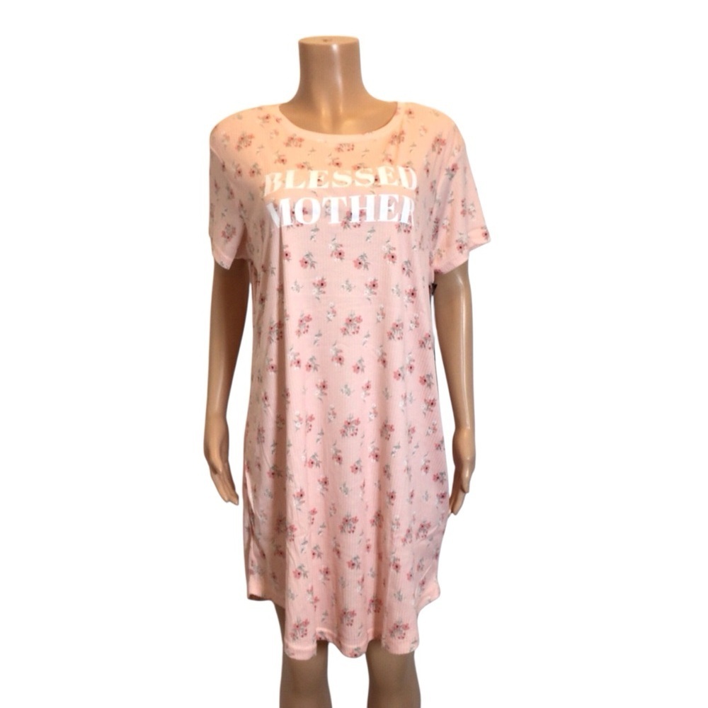 Elizabeth & Nicole Sleepwear Nightgown 1X 2X Ribbed Pink Floral “Blessed Mother” - Picture 5 of 7